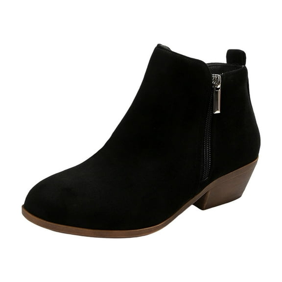 Black Suede Short Boots For Women With Thick Heel Comfortable Heightened Design For Fall Winter