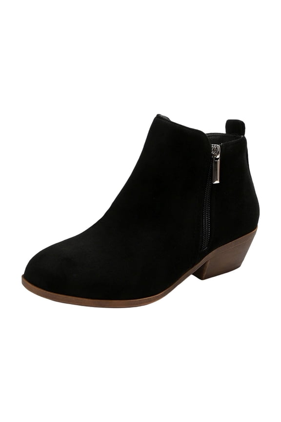Black Suede Short Boots For Women With Thick Heel Comfortable Heightened Design For Fall Winter