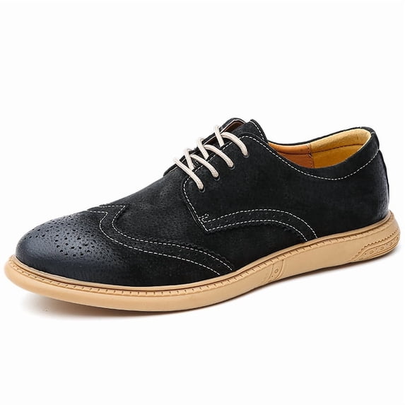 Black Suede Wingtip Brogue Casual Oxford Shoes with Beige Rubber Sole for Men