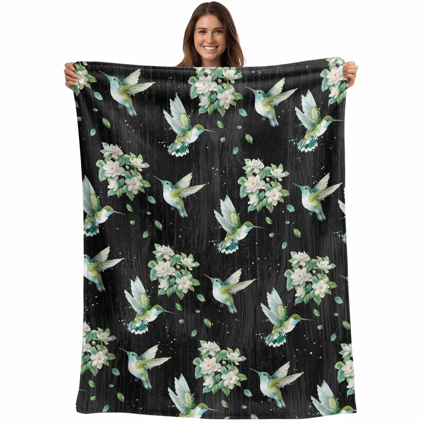 Black Summer Botanical Blanket Soft Cozy Warm Throw Blanket for Couch ...