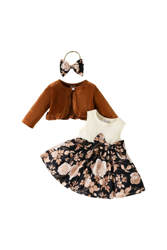 Black Summer Dress Juniors Toddler Girl Sleeveless Dresses and Long Sleeve Ruffle Cardigan 2 Piece Fall Outfits Baby Baby Girls' Cotton Dress and Cardigan Set