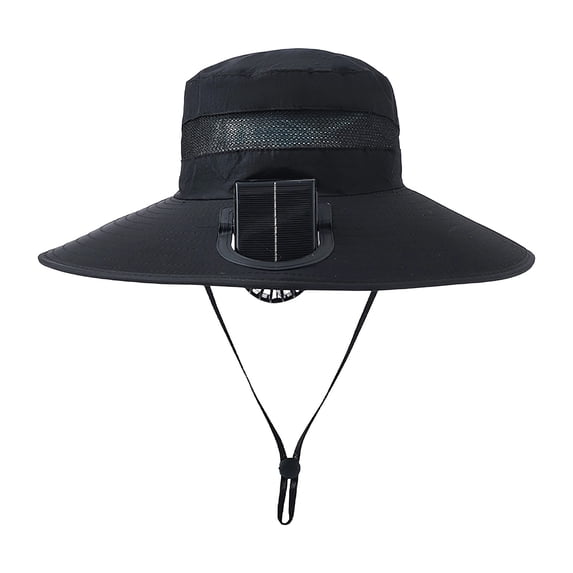 Black Summer Fisherman Hat With Solar Usb Charging Fan, Mesh Design ...
