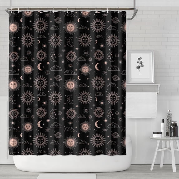 Black Sun Moon Cloud Planet Pattern Shower Curtain 84"x72" ,Bathroom Decorative Shower Curtains Set with 12 Hooks,Modern Waterproof Washable Shower Curtain