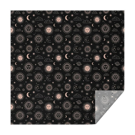 Black Sun Moon Cloud Planet Pattern Square Tablecloth,Waterproof Square Table Cover,Wipeable Spillproof Washable Table Cover for Home Kitchen Party Decor 52"x52"(132x132cm)