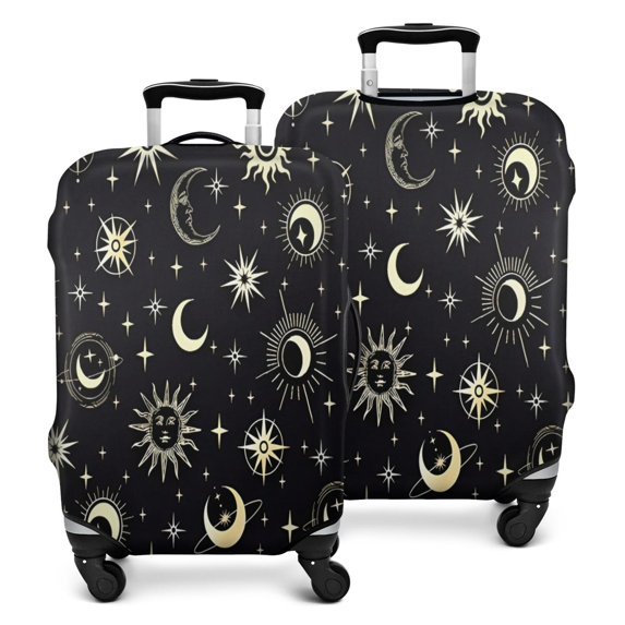 Black Sun Moon Star Pattern Luggage Cover Fashion Suitcase Cover Baggage Covers Fit 25-28 Inch Luggage (Go Travel)