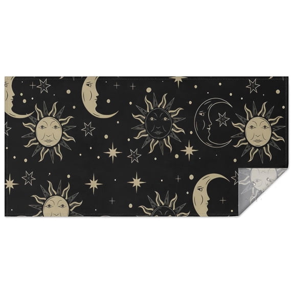 Black Sun Moon Star Pattern Rectangle Tablecloth 60"x120",Waterproof Polyester Rectangle Table Cloth, Wipeable Spillproof Polyester Tablecloth for Dining, Camping, Indoor and Outdoor