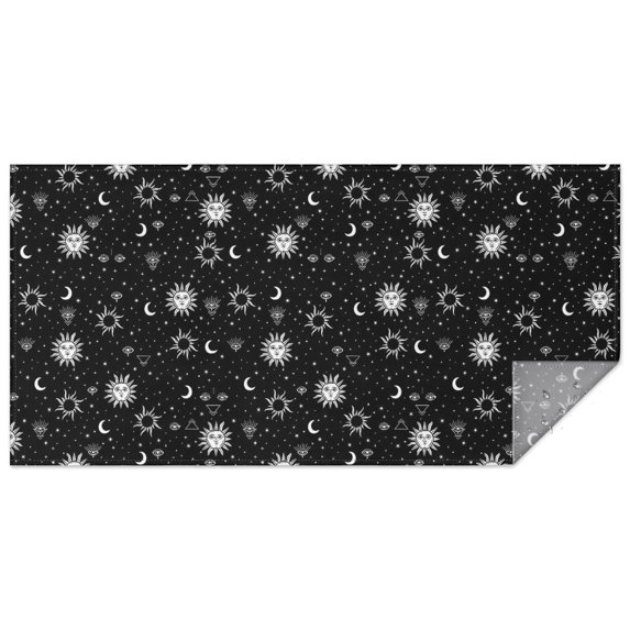 Black Sun Moon Star Pattern Rectangle Tablecloth 60"x120",Waterproof Polyester Rectangle Table Cloth, Wipeable Spillproof Polyester Tablecloth for Dining, Camping, Indoor and Outdoor