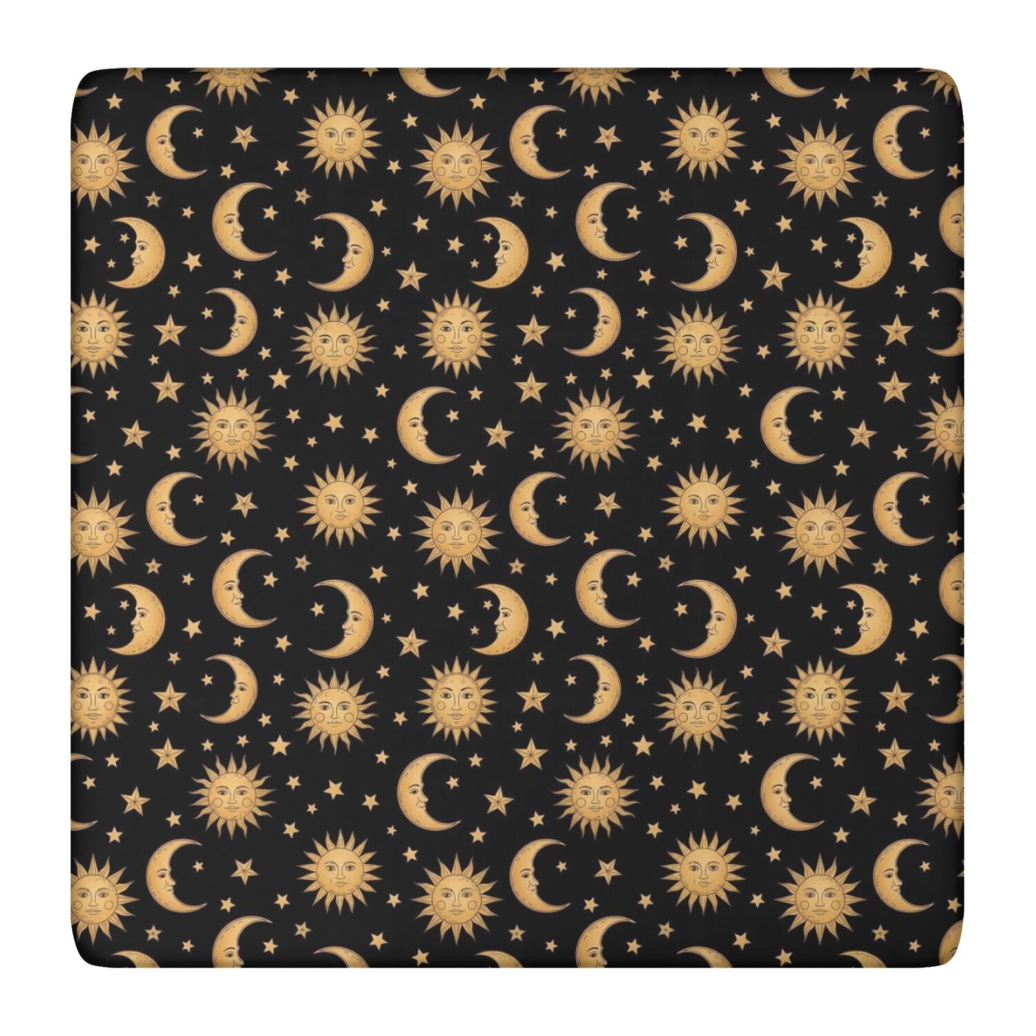 Black Sun Moon Star Pattern Square Fitted Tablecloth with Elastic Edge ...