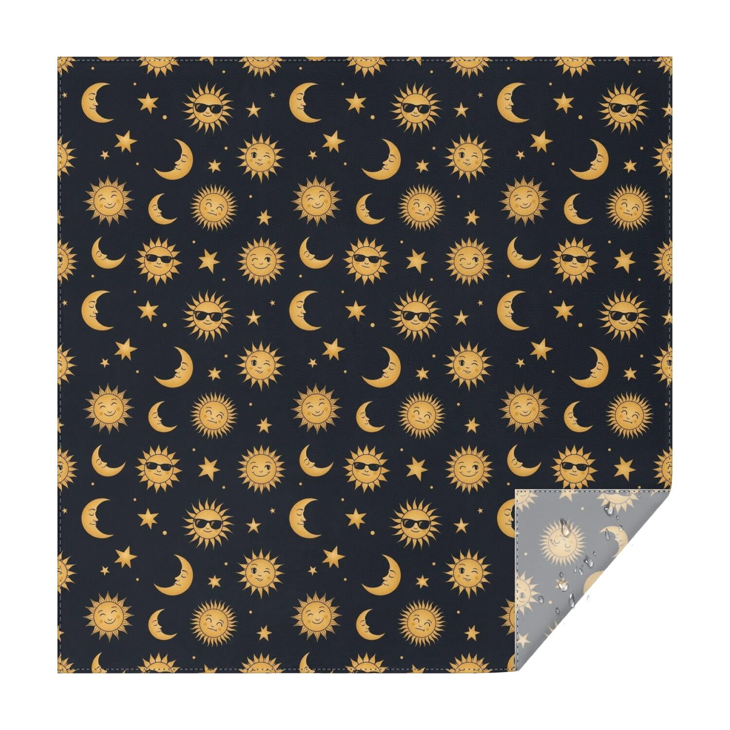 Black Sun Moon Star Pattern Square Tablecloth,Waterproof Square Table ...