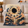 thumbnail image 1 of Swallows Circling A Black Disk Above Lotus Waters for Fantasy Landscape Enthusiasts, Dramatic Fantasy Art Home Decor for Living Room and Study, Housewarming Gift with Cozy Flannel Blanket, 1 of 9