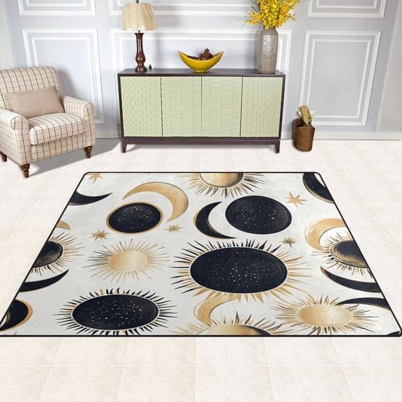 Black Sun and Moon Pattern 80''x58'' Extra Large Plush Memory Foam Rug, Soft, Absorbent, Non Slip