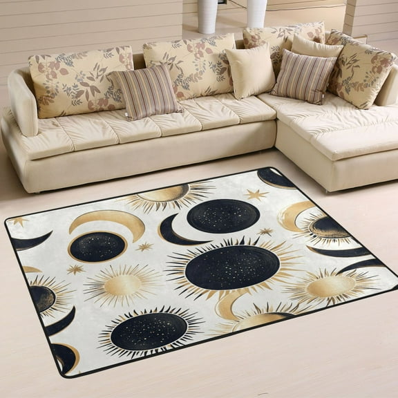 Black Sun and Moon Pattern Soft Polyester Area Rug 36''x24'', Non Slip, Memory Foam, Water Absorbent