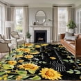 thumbnail image 1 of Black Sunflower Area Rugs 5'x8', Washable Small Throw Rugs for Classroom Bedroom, Summer Eucalyptus Botanical Floral Indoor Outdoor Rug Non-Slip Low Pile Carpet Runner Reversible Floor Mats, 1 of 8