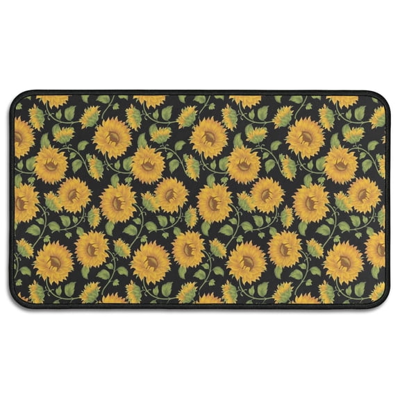 Black Sunflower Bud Pattern Door Rugs,Washable Non Slip Door Mats Indoor,Decorative Door Mats,Entry Mat Indoor for Entrance,Bedroom,Kitchen,Bathroom,30"x17"