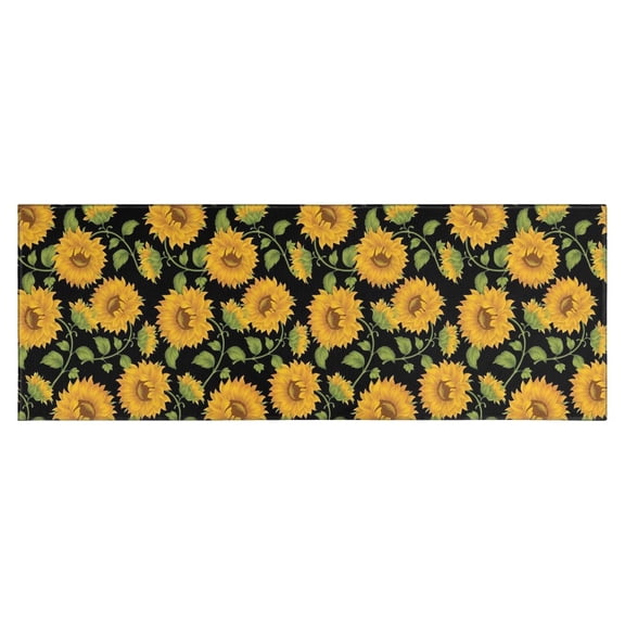 Black Sunflower Bud Pattern Kitchen Rug Mat,Kitchen Runner Rugs Non Skid Washable,Decorative Kitchen Floor Mats for Kitchen,Sink,Laundry,17"X47"