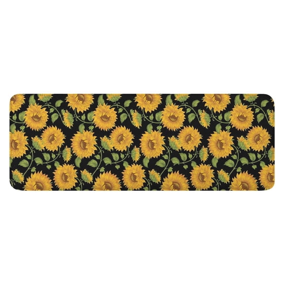 Black Sunflower Bud Pattern Kitchen Rug Mat,Kitchen Runner Rugs Non Skid Washable,Decorative Kitchen Floor Mats for Kitchen,Sink,Laundry,17"x47.2"