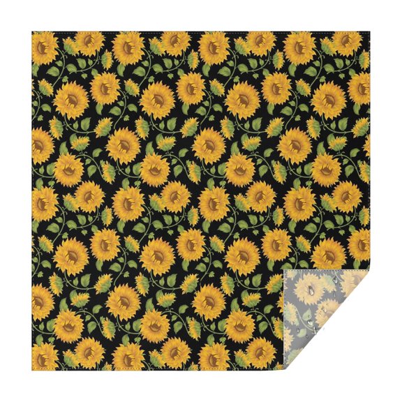 Black Sunflower Bud Pattern Square Tablecloth,Waterproof Square Table Cover,Wipeable Spillproof Washable Table Cover for Home Kitchen Party Decor 42"X42"(107x107cm)