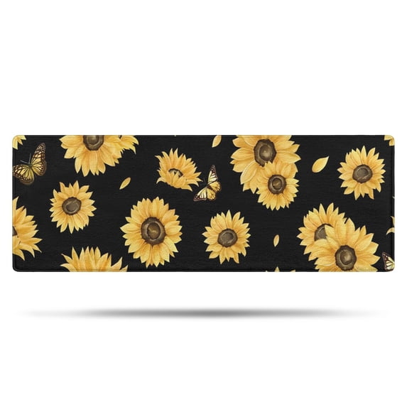 Black Sunflower Butterfly Pattern Bathroom Rugs Mat,Non Slip Microfiber Bathroom Rug,Rubber Backing,Soft Bathroom Mats for Bathroom Floor,Tub and Shower,47x17in(120x43cm)