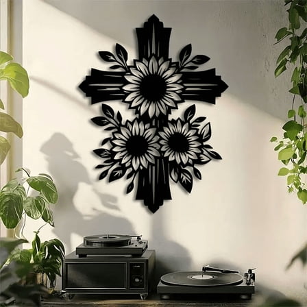 Black Sunflower Cross Metal Wall Decor