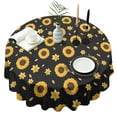 thumbnail image 1 of Black Sunflower Daffodil Pattern Round Tablecloth 60"x60",Wrinkle Wipeable Table Cloth for Kitchen Dining Room Picnic Patio Party, 1 of 6