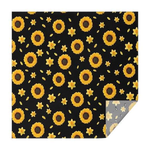 Black Sunflower Daffodil Pattern Square Tablecloth,Waterproof Square Table Cover,Wipeable Spillproof Washable Table Cover for Home Kitchen Party Decor 42"X42"(107x107cm)