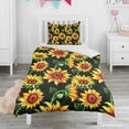 thumbnail image 1 of Black Sunflower Duvet Cover and Pillowcase Set for Single Bedding, Bedroom Accessories for Kids Teens, 1 of 5
