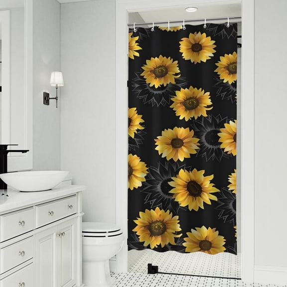 Black Sunflower Gray Petal Pattern Shower Curtain 36"x72" ,Bathroom Decorative Shower Curtains Set with 12 Hooks,Modern Waterproof Washable Shower Curtain