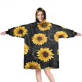 thumbnail image 1 of Black Sunflower Gray Petal Pattern Wearable Oversized Blanket,Wearable Blanket Hoodie for Adults,Cozy Hooded Blankets with Super Pockets,Super Warm Fuzzy Pullover for Women & Men, 1 of 6