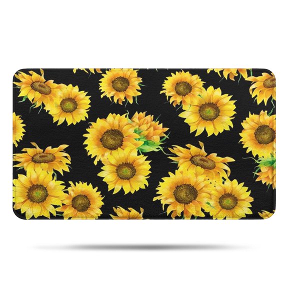 Black Sunflower Green Leaf Pattern Bathroom Rugs Mat,Non Slip Microfiber Bathroom Rug,Rubber Backing,Soft Bathroom Mats for Bathroom Floor,Tub and Shower,17x30in(43x75cm)