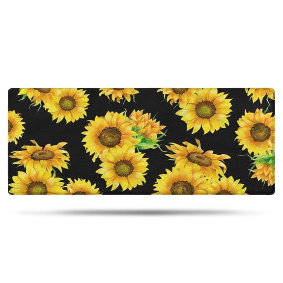 Black Sunflower Green Leaf Pattern Bathroom Rugs Mat,Non Slip Microfiber Bathroom Rug,Rubber Backing,Soft Bathroom Mats for Bathroom Floor,Tub and Shower,60x24in(150x60cm)