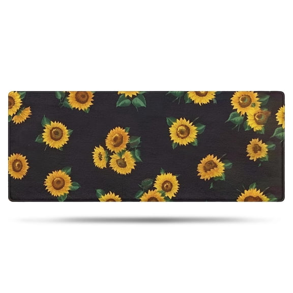 Black Sunflower Green Leaf Pattern Bathroom Rugs Mat,Non Slip Microfiber Bathroom Rug,Rubber Backing,Soft Bathroom Mats for Bathroom Floor,Tub and Shower,60x24in(150x60cm)