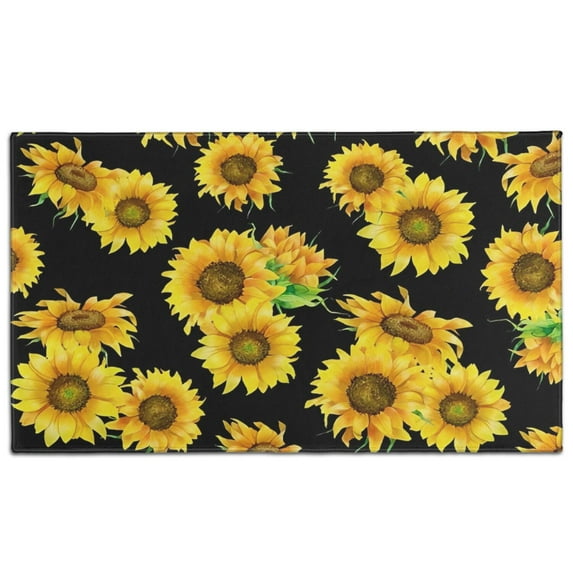 Black Sunflower Green Leaf Pattern Door Rugs,Washable Non Slip Door Mats Indoor,Decorative Door Mats,Entry Mat Indoor for Entrance,Bedroom,Kitchen,Bathroom,17"x30"