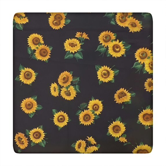 Black Sunflower Green Leaf Pattern Square Fitted Tablecloth with Elastic Edge,Square Table Cover,Washable Elastic Table Cover for Home Kitchen Party Decor 34"x34"