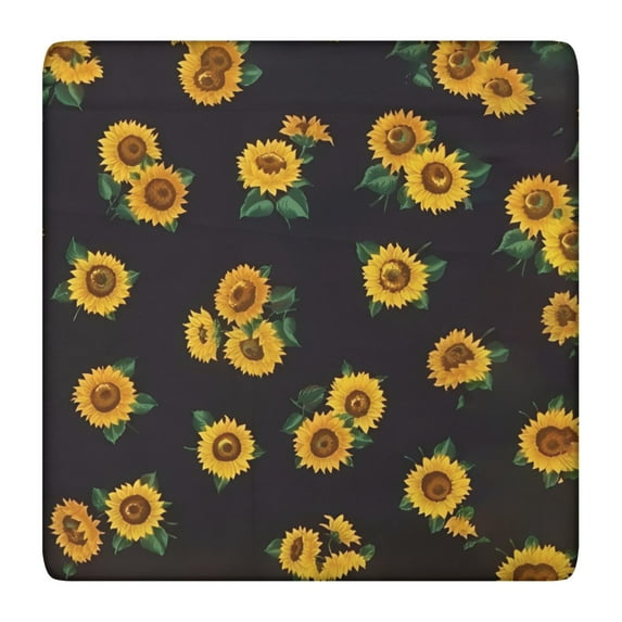Black Sunflower Green Leaf Pattern Square Fitted Tablecloth with Elastic Edge,Square Table Cover,Washable Elastic Table Cover for Home Kitchen Party Decor 36"x36"