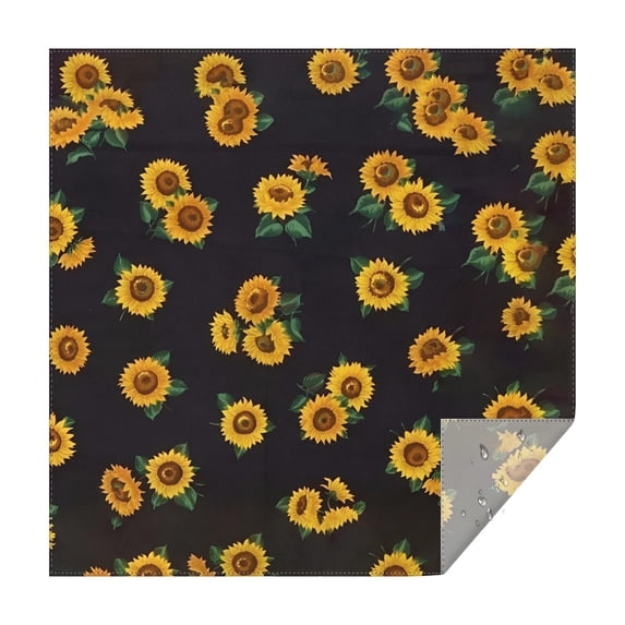Black Sunflower Green Leaf Pattern Square Tablecloth,Waterproof Square Table Cover,Wipeable Spillproof Washable Table Cover for Home Kitchen Party Decor 52"x52"(132x132cm)