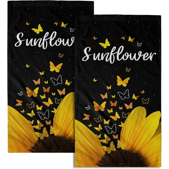 Black Sunflower Hand Towels Set of 2 Floral Butterfly Bath Towels Decorative Soft Absorbent Small Dish Towel for Kitchen Guest Face Gym