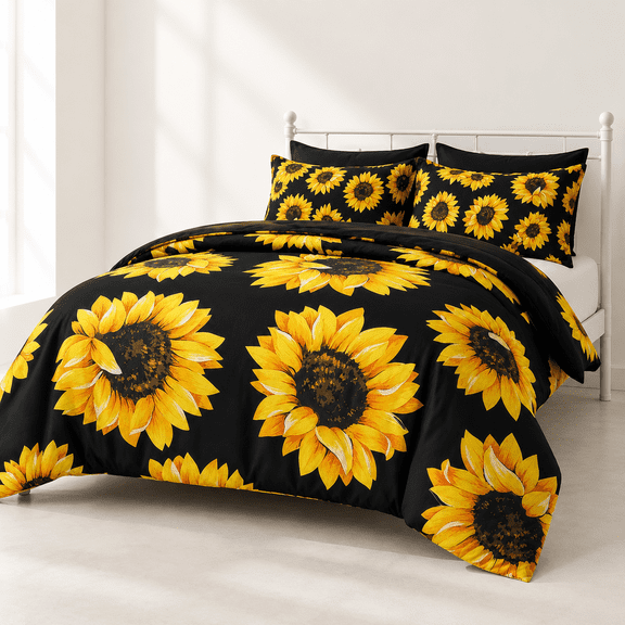 Black Sunflower King Size 5 Piece Cotton Tencel Bed-in-a-Bag Set