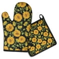 thumbnail image 1 of Black Sunflower Kitchen Oven Mitt and Pot Holder Sets 2 Pcs for Baking, Cooking and Grilling, Heat Resistant Up To 392 °F, 1 of 7