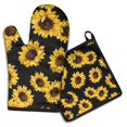 thumbnail image 1 of Black Sunflower Kitchen Oven Mitt and Pot Holder Sets 2 Pcs for Baking, Cooking and Grilling, Heat Resistant Up To 392 °F, 1 of 7