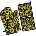 thumbnail image 1 of Black Sunflower Kitchen Oven Mitt and Pot Holder Sets 4 Pcs for Baking, Cooking and Grilling, Heat Resistant Up To 392 °F, 1 of 7