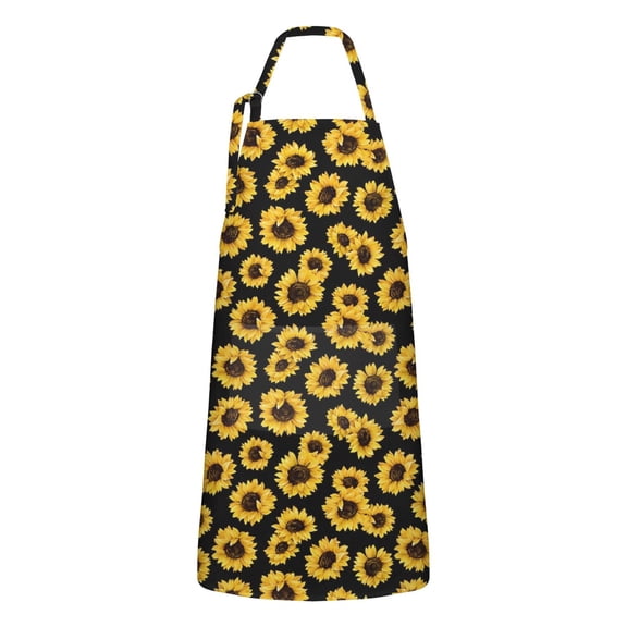 Black Sunflower Pattern Apron-Garden Aprons for Women with Pockets-Cotton Linen Waterproof Kitchen Cooking Gardening Aprons Adjustable for Kitchen,Cooking,BBQ and Salon 33x27 Inch