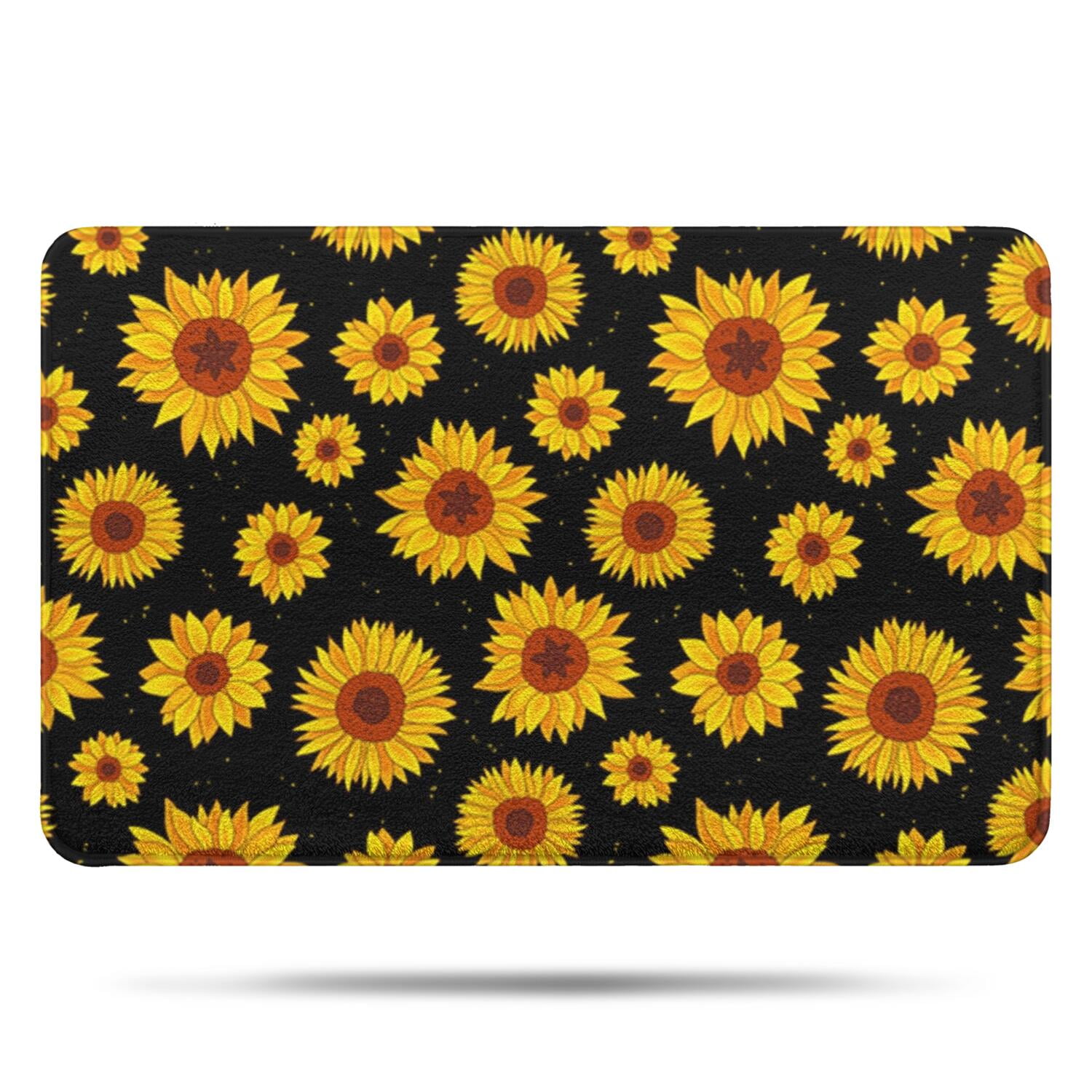 Black Sunflower Pattern Bathroom Rugs Mat,Non Slip Microfiber Bathroom ...