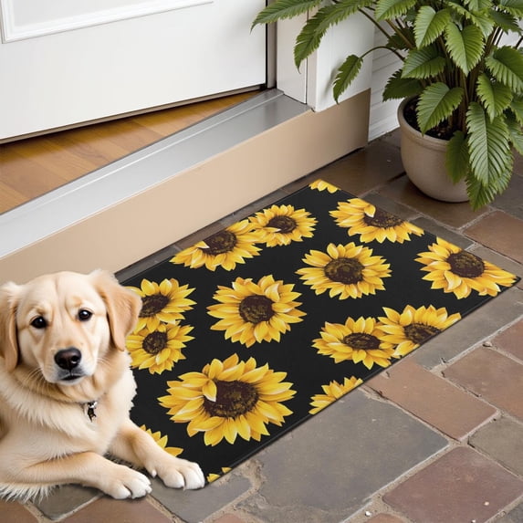 Black Sunflower Pattern Door Rugs,Washable Non Slip Door Mats Indoor,Decorative Door Mats,Entry Mat Indoor for Entrance,Bedroom,Kitchen,Bathroom,16"x24"