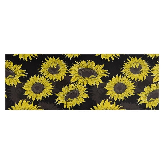 Black Sunflower Pattern Kitchen Rug Mat,Kitchen Runner Rugs Non Skid Washable,Decorative Kitchen Floor Mats for Kitchen,Sink,Laundry,17"X47"