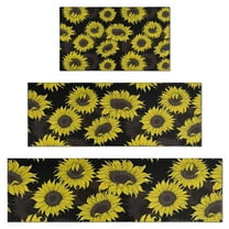 Black Sunflower Pattern Kitchen Rugs Sets Of 3,Kitchen Runner Rugs Non Skid Washable,Decorative Kitchen Floor Mats for Kitchen,Sink,Laundry,17"x30" 17"x47" 17"x59"