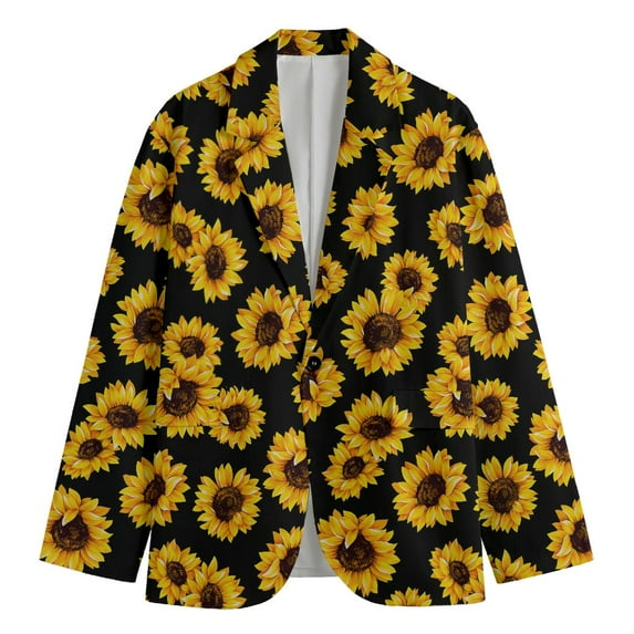 Black Sunflower Pattern Print Men'S Blazer, Floral Fun Novelty Blazer