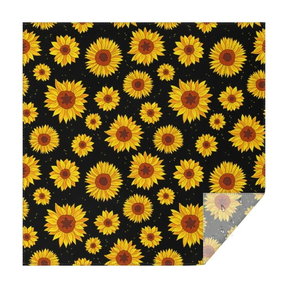 Black Sunflower Pattern Square Tablecloth,Waterproof Square Table Cover,Wipeable Spillproof Washable Table Cover for Home Kitchen Party Decor 42"X42"(107x107cm)