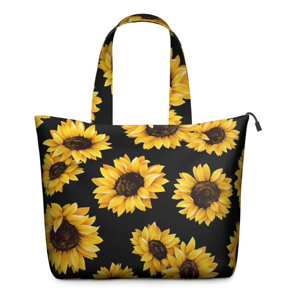 Black Sunflower Pattern Travel Tote Bags for Women Carry On,Large Weekender Bags for Women Travel,Multi Functional Duffle Bag for Work,Shopping,Sports