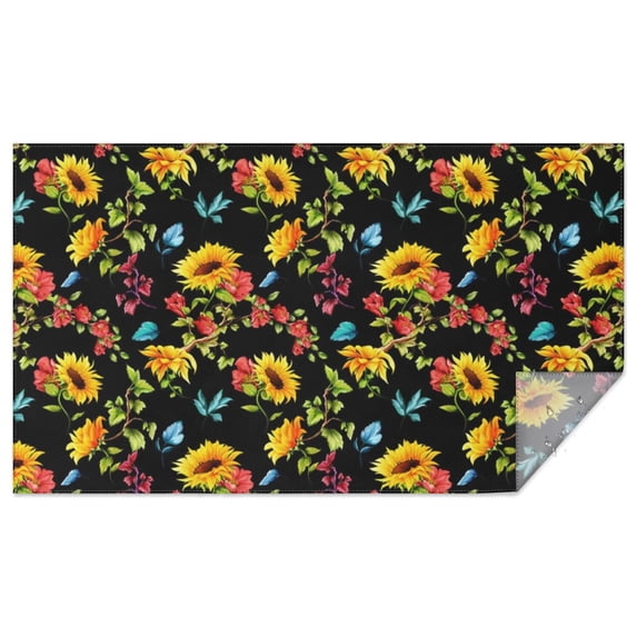 Black Colorful Flower Sunflower Pattern Rectangle Tablecloth 60"x102",Waterproof Polyester Rectangle Table Cloth, Wipeable Spillproof Polyester Tablecloth for Dining, Camping, Indoor and Outdoor