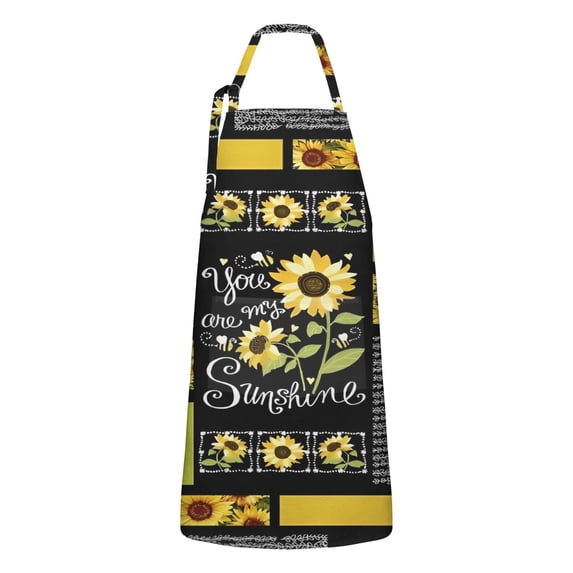 Black Sunflower Sunshine Pattern Apron-Garden Aprons for Women with Pockets-Cotton Linen Waterproof Kitchen Cooking Gardening Aprons Adjustable for Kitchen,Cooking,BBQ and Salon 33x27 Inch